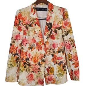 Zara Multicolor Fall Colorful Floral 1-Button Blazer Size Large